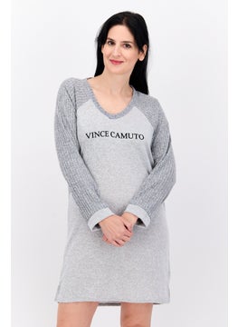 VINCE CAMUTO Women Brand Logo Long Sleeves Sleepwear Dress, Grey  - Image 1