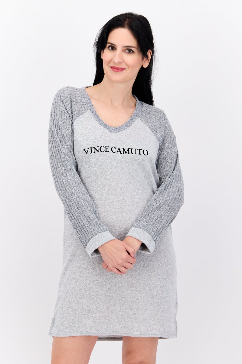 VINCE CAMUTO Women Brand Logo Long Sleeves Sleepwear Dress, Grey  - Image 1