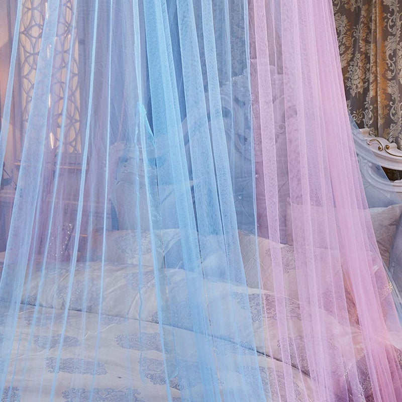 Mengersi Bed Canopy for Girls - Princess Elegant Lace Round Sheer Mesh Bed Curtains - Canopy for Girls Room Bedding Net for Twin Full Queen King Size (Pink and Blue) - Image 5