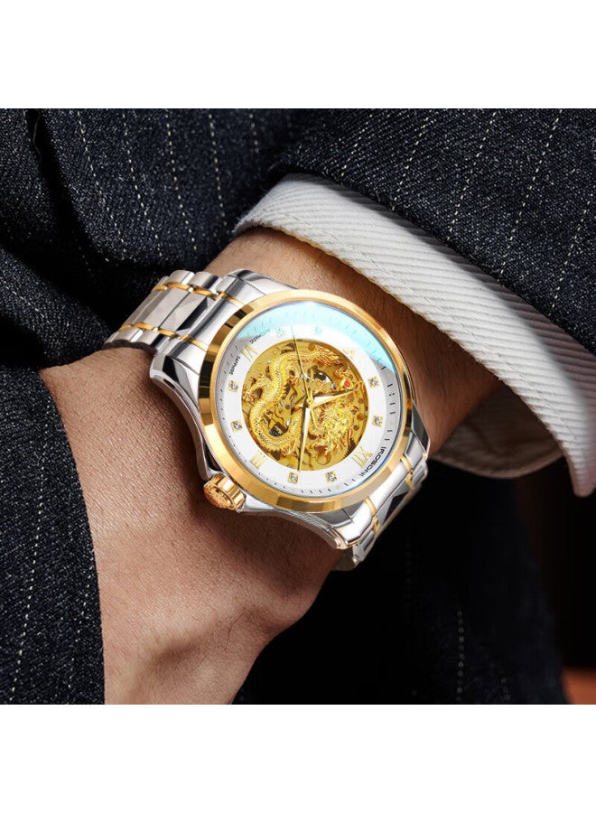 Ros Dn Gold Watch, Pure Gold 999, Dragon-inlaid Gemstone, Birthday Gift, Men's Mechanical Watch, Brand Ten Best Men's Watches