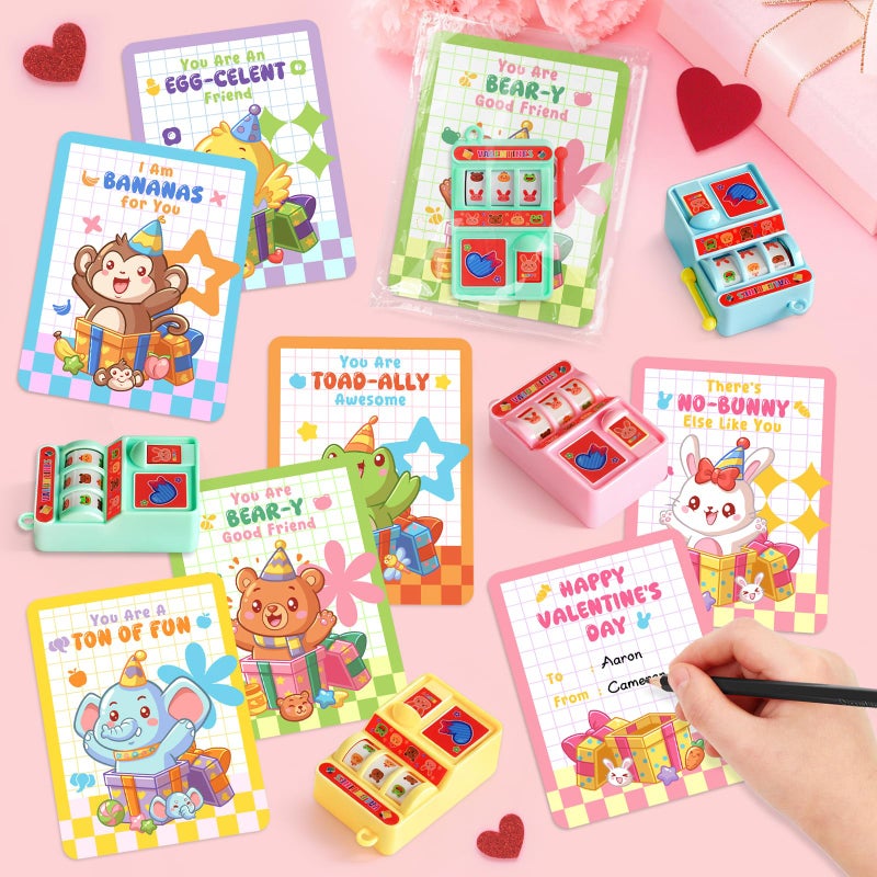 TooyBing Valentines Day Cards for Kids School, 24 Pack Valentines Day Gifts for Kids with Mini Slot Machine Toys, Funny Toys for Classroom Prize Exchange, Party Favors for Boys Girls, Goodie Bag Stuffers - Image 5
