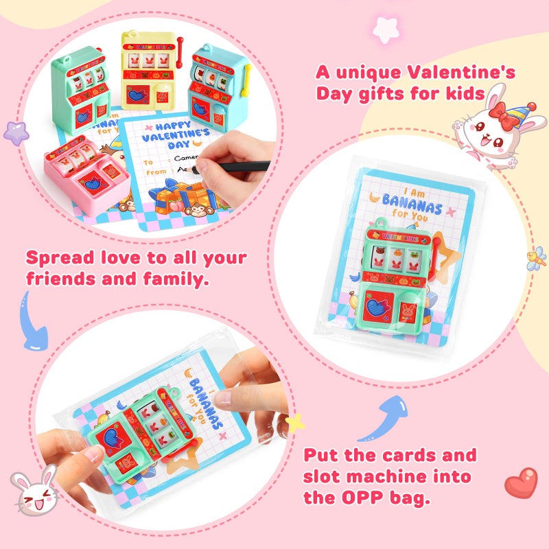TooyBing Valentines Day Cards for Kids School, 24 Pack Valentines Day Gifts for Kids with Mini Slot Machine Toys, Funny Toys for Classroom Prize Exchange, Party Favors for Boys Girls, Goodie Bag Stuffers - Image 4