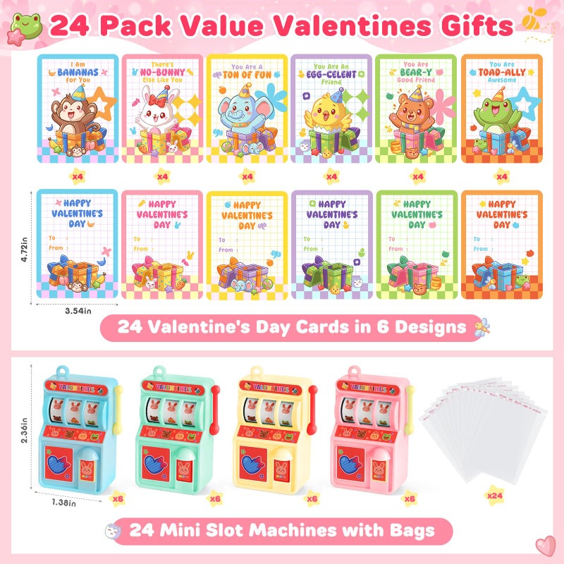 TooyBing Valentines Day Cards for Kids School, 24 Pack Valentines Day Gifts for Kids with Mini Slot Machine Toys, Funny Toys for Classroom Prize Exchange, Party Favors for Boys Girls, Goodie Bag Stuffers - Image 2