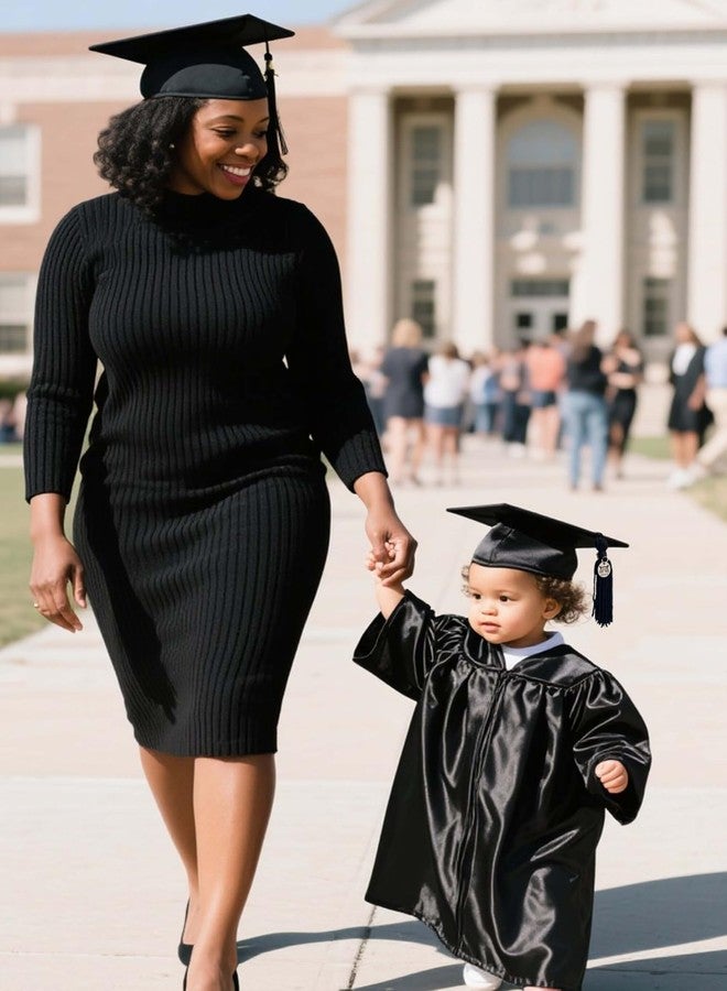 GraduationMall Baby Graduation Cap and Gown Set with Tassel - NICU Graduate Outfit for Infants 0-6 Months, Soft Satin Black S - Image 3