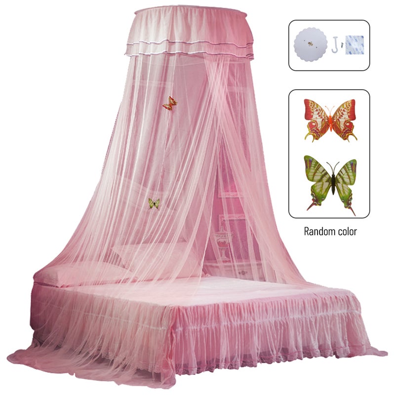 Universal Dome Bed Canopy Single Entrance Fine Mesh Bed Net Lace Curtain Princess Style Bedroom Decoration Easy Installation Pink - Image 1