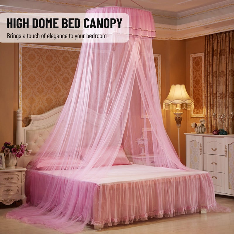 Universal Dome Bed Canopy Single Entrance Fine Mesh Bed Net Lace Curtain Princess Style Bedroom Decoration Easy Installation Pink - Image 3