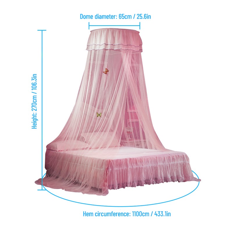 Universal Dome Bed Canopy Single Entrance Fine Mesh Bed Net Lace Curtain Princess Style Bedroom Decoration Easy Installation Pink - Image 2