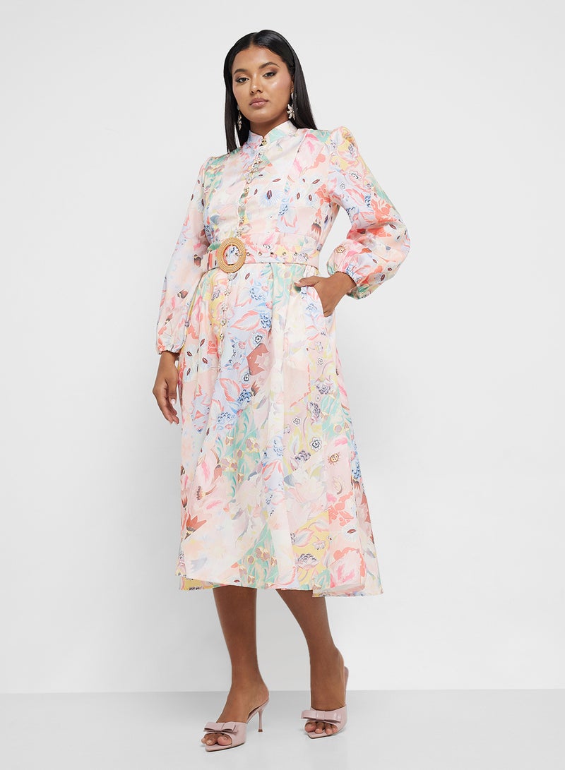Khizana Floral Belted Dress - Image 1