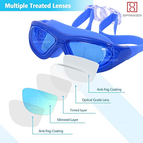 Spanker Wide View Swim Goggles with Ear Plugs, UV Protection No Leaking Anti Fog Lens Swimming Glasses for Adult Women Men and Youth,Blue SSTP - Image 2