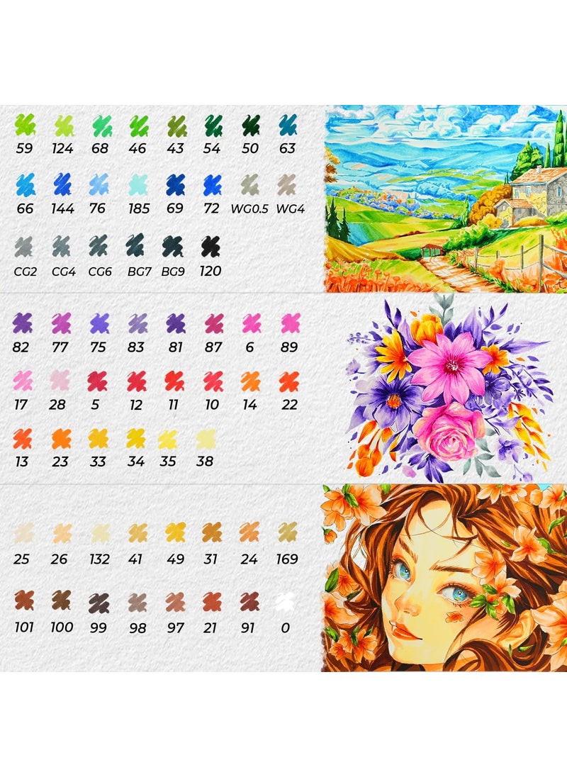 Ohuhu - Ohuhu Brush Pen Set 60 Colours Sketch Pen Set Chisel & Brush Dual Tip Brush Pens Water-Based Sketch Pens Water Colour Set For Coloring Calligraphy Drawing W/1 Colorless Blender & Case,Multicolour - Image 1