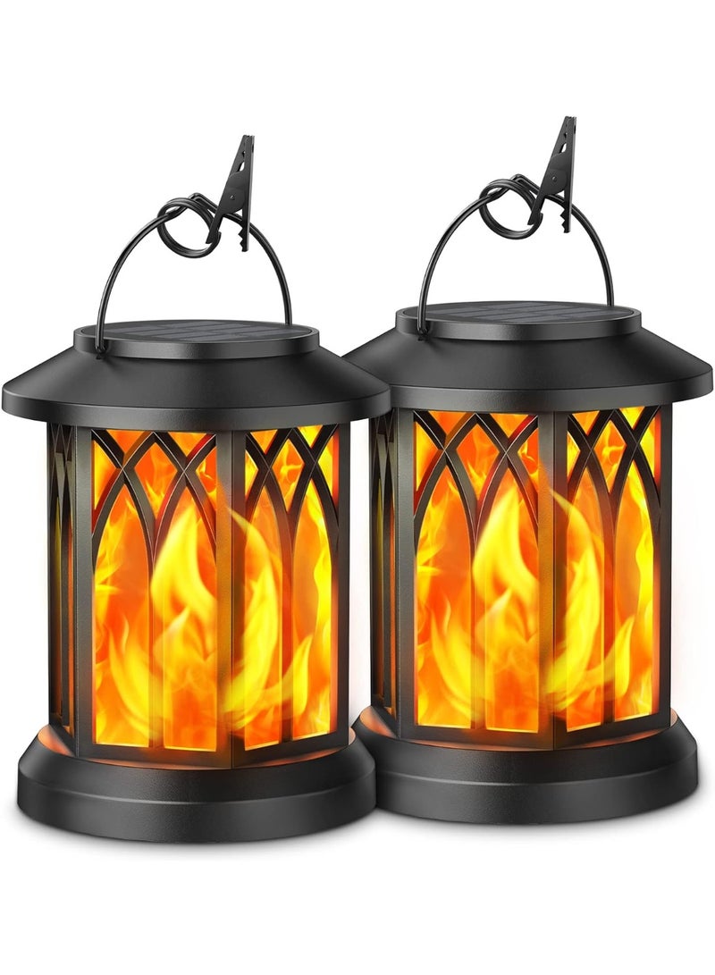 Zarmanuae Solar Lights Outdoor Garden, 2 Pack Hanging Solar Lanterns with Realistic Flickering Flame LED, Waterproof Flame Effect Garden Ornaments for Pathway Patio Decoration - Image 1