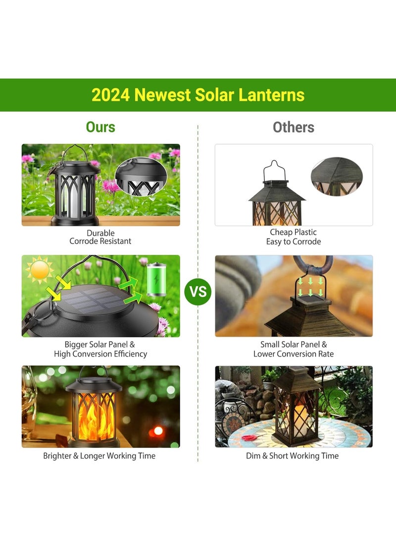 Zarmanuae Solar Lights Outdoor Garden, 2 Pack Hanging Solar Lanterns with Realistic Flickering Flame LED, Waterproof Flame Effect Garden Ornaments for Pathway Patio Decoration - Image 5
