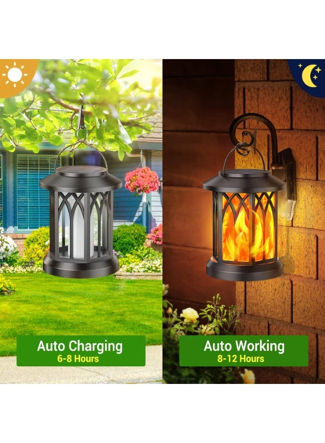 Zarmanuae Solar Lights Outdoor Garden, 2 Pack Hanging Solar Lanterns with Realistic Flickering Flame LED, Waterproof Flame Effect Garden Ornaments for Pathway Patio Decoration - Image 3