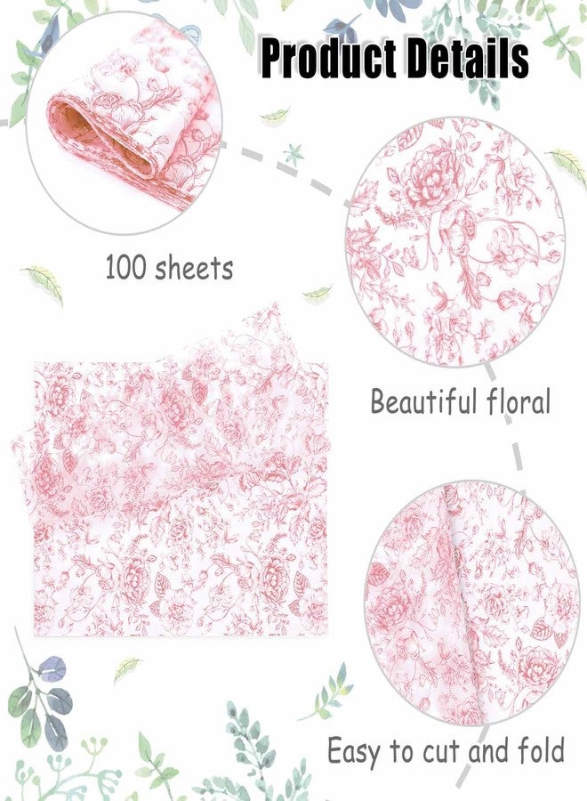 MUNILAIL 100 Sheets Pink Floral Tissue Paper 14 x 20 Inches Vintage Gift Wrapping Paper for Birthday Gift Packing Crafts - Image 3