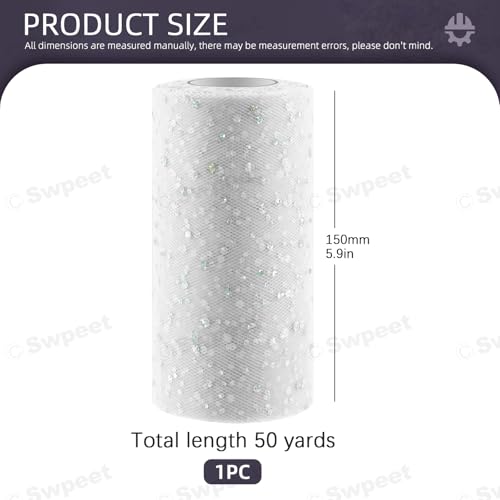 Swpeet 6 Inch by 50 Yards White Glitter Tulle Fabric Roll Fabric Spool Sparkling Tulle Ribbon Netting Polyester Spool for DIY Birthday Party Wedding Decorations Christmas Craft Supplies - Image 3