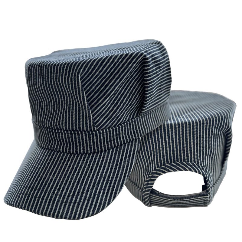 UGKIamous Railroad Engineer Hat Train Conductor Hat Suitable for Matching Denim Overalls for Men and Women (One Size, Blue and White) - Image 1