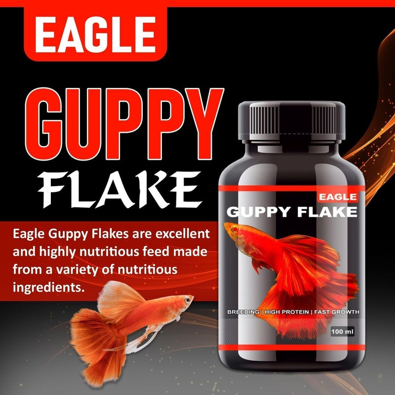 VAYINATO Eagle Guppy Fish Food Combo (Guppy Flake 100 Ml + Mini Pellet 45 G) Breeding | High Protein | Fast Growth and Slow Sinking Fish Food by Petzlifeworld,All Life Stages - Image 2