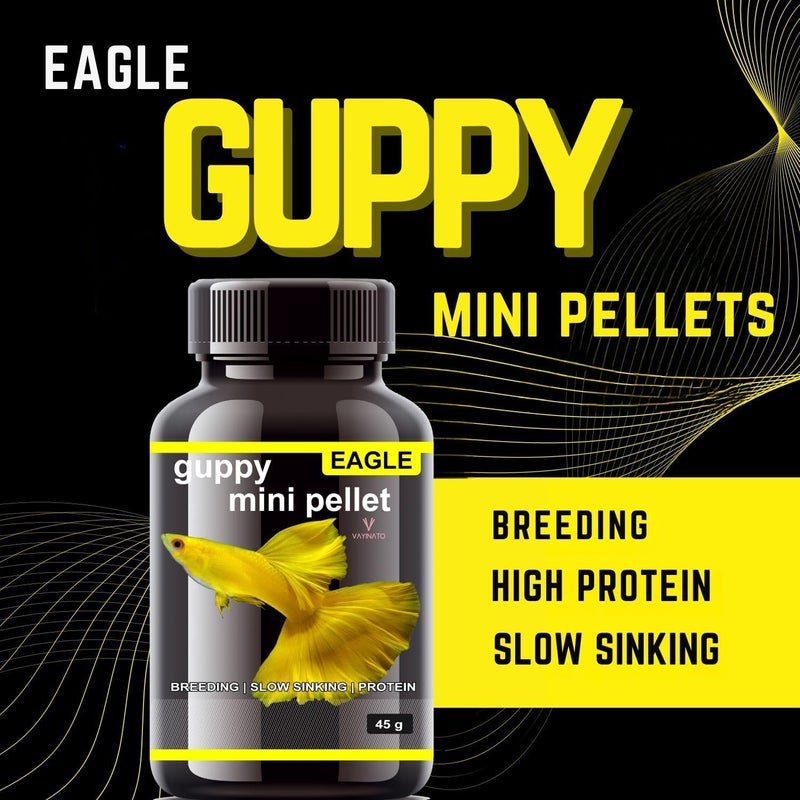 VAYINATO Eagle Guppy Fish Food Combo (Guppy Flake 100 Ml + Mini Pellet 45 G) Breeding | High Protein | Fast Growth and Slow Sinking Fish Food by Petzlifeworld,All Life Stages - Image 3