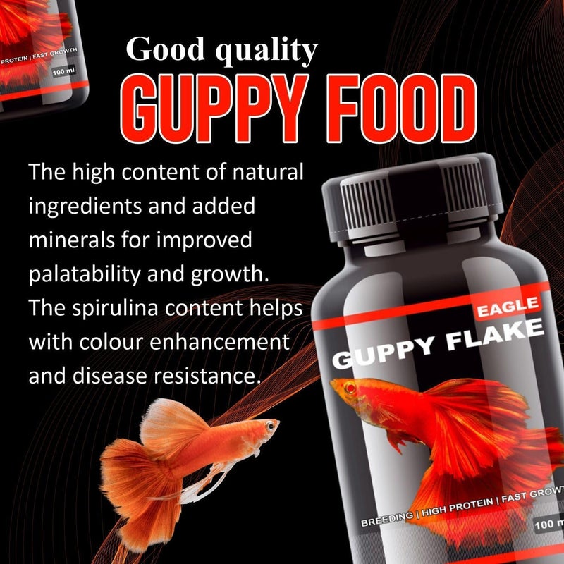 VAYINATO Eagle Guppy Fish Food Combo (Guppy Flake 100 Ml + Mini Pellet 45 G) Breeding | High Protein | Fast Growth and Slow Sinking Fish Food by Petzlifeworld,All Life Stages - Image 4