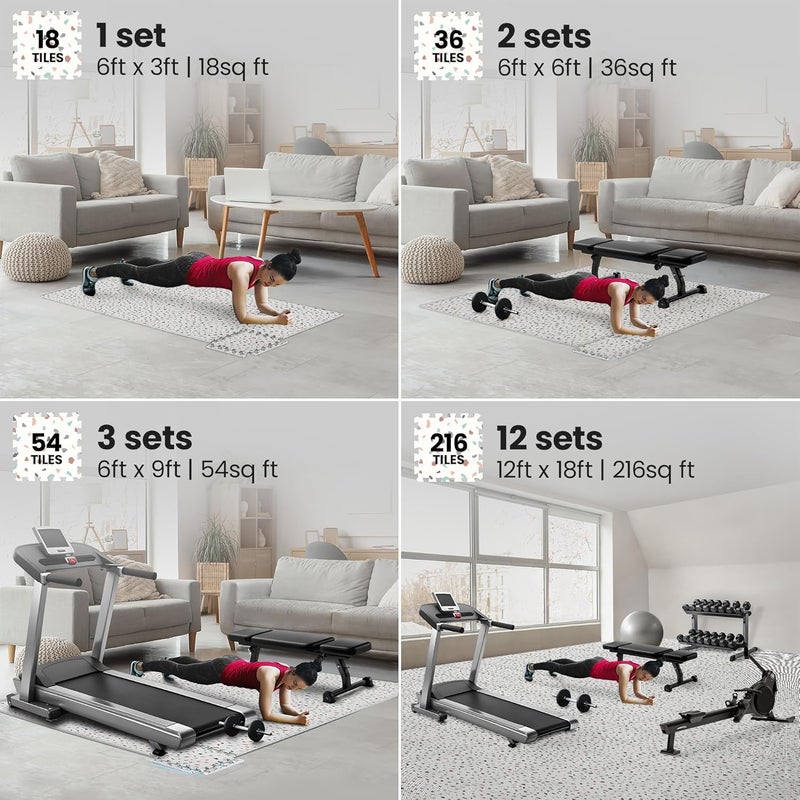 BeMaxx Gym Mats Set - 18 pcs EVA Interlocking Foam Floor Tiles (12.6"x12.6"x0.4") 18sqft Protective Gym Flooring Sports Home Workout Exercise Mats Puzzle Garage Fitness Play-Room Pool Treadmill Bike - Image 3