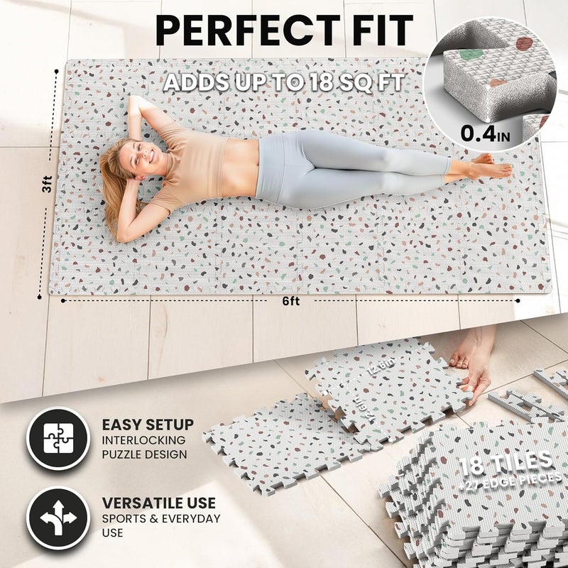 BeMaxx Gym Mats Set - 18 pcs EVA Interlocking Foam Floor Tiles (12.6"x12.6"x0.4") 18sqft Protective Gym Flooring Sports Home Workout Exercise Mats Puzzle Garage Fitness Play-Room Pool Treadmill Bike - Image 2