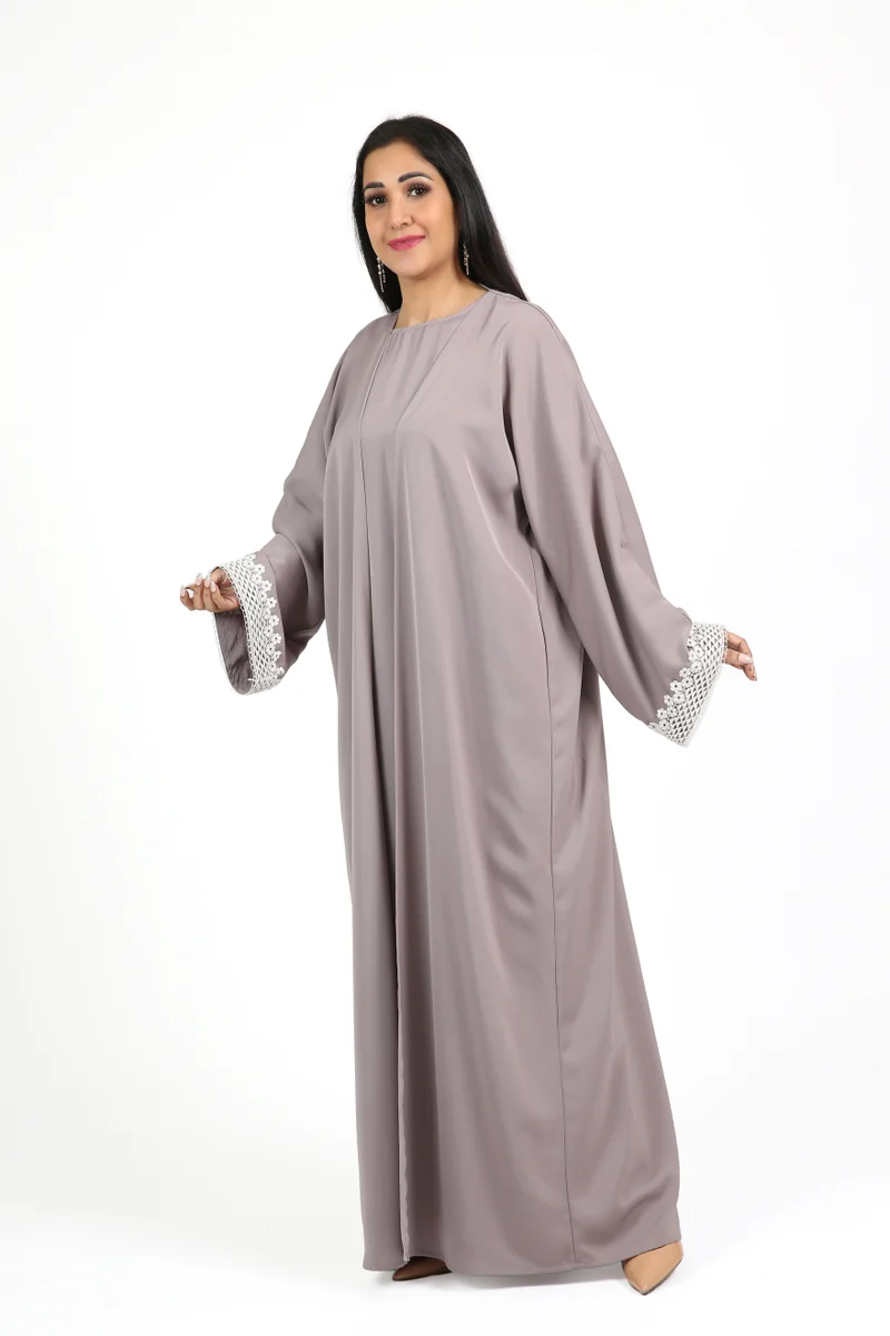 Nikias Nikias Light Purple Nida Abaya with Matching Inner & Lace Sleeves