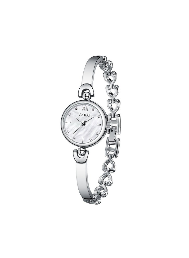 xozgdovg Mermaid ladies watch fashion compact watch simple Joker bracelet watch trend bracelet watch quartz watch female /KD3012 silver shell white steel belt  - Image 1
