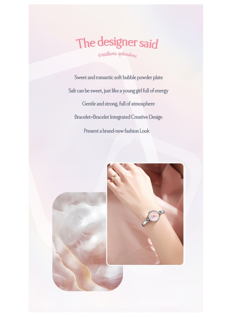 xozgdovg Mermaid ladies watch fashion compact watch simple Joker bracelet watch trend bracelet watch quartz watch female /KD3012 silver shell white steel belt  - Image 2