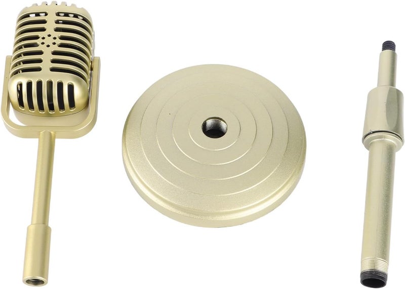 Vintage Retro Microphone Prop With Stable Base Adjustable Height 33 41cm Gold - Image 1