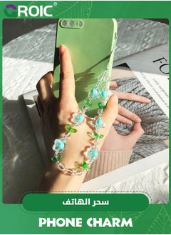 GROIC 2PCS حزام المعصم سلسلة الهاتف لطيف، زهرة الهاتف سحر لطيف الهاتف سحر الملحقات حزام مطرز الهاتف سلسلة المفاتيح اللؤلؤ الهاتف الحبل للنساء الفتيات  - Image 2