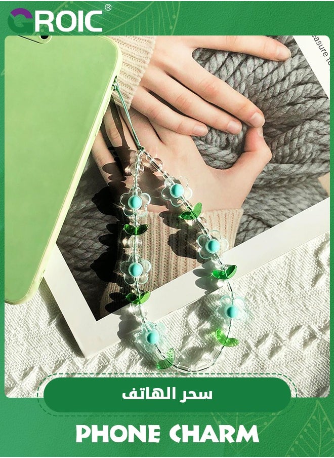 GROIC 2PCS Wrist Strap Cute Phone Chain, Flower Phone Charm Cute Phone Charms Accessories Strap Beaded Phone Keychain Pearl Phone Lanyard for Women Girls  - Image 5