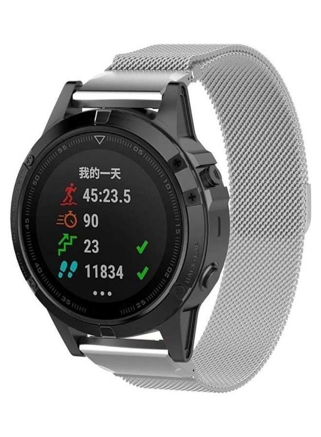 NIBEMINENT Milan Stainless Steel Metal Watchband For Garmin Fenix 5S Silver - Image 1