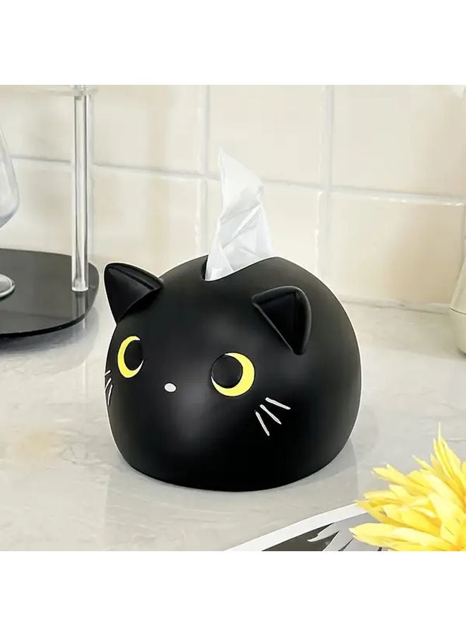 حامل صندوق أنسجة القطط المتكامل باللونين الأسود والأبيض، ديكور الحمام المتين المصنوع من الراتنج، منظف سطح الطاولة الموفر للمساحة، هدية - Image 5