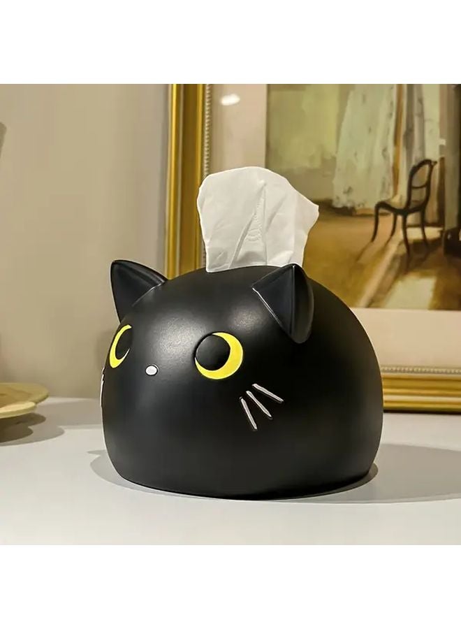 حامل صندوق أنسجة القطط المتكامل باللونين الأسود والأبيض، ديكور الحمام المتين المصنوع من الراتنج، منظف سطح الطاولة الموفر للمساحة، هدية - Image 1