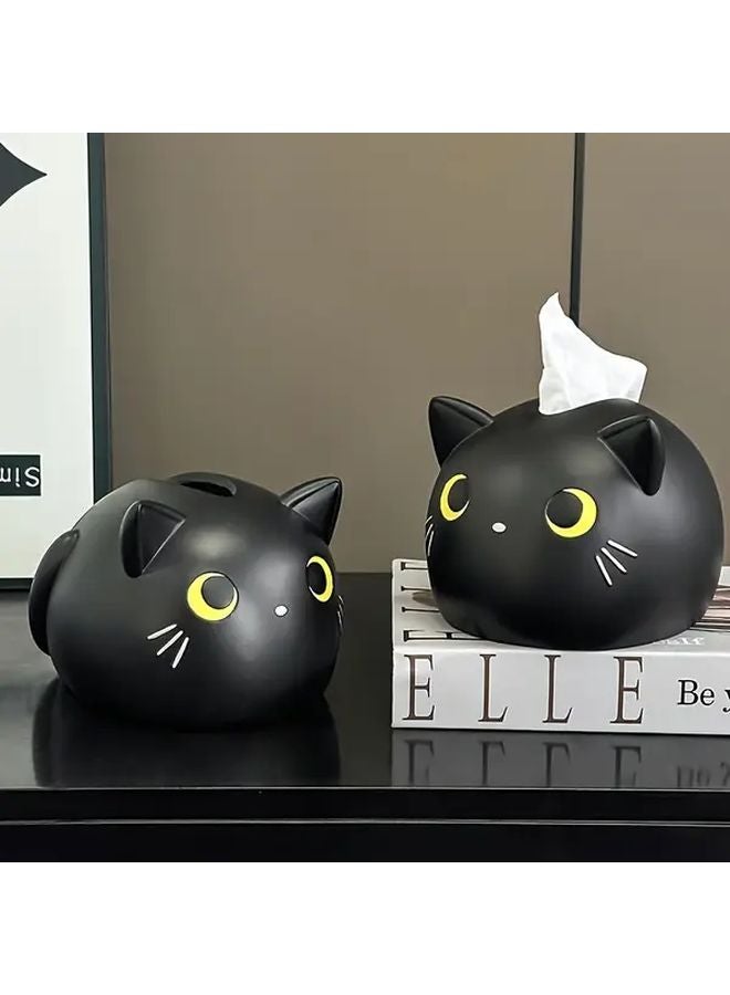 حامل صندوق أنسجة القطط المتكامل باللونين الأسود والأبيض، ديكور الحمام المتين المصنوع من الراتنج، منظف سطح الطاولة الموفر للمساحة، هدية - Image 2