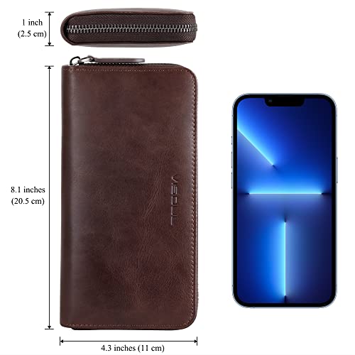 VISOUL Leather Long Zipper Pouch Wallet for Men and Women with RFID Blocking, Large Clutch Cash Long Wallet with Zipper (Coffee) - Image 5