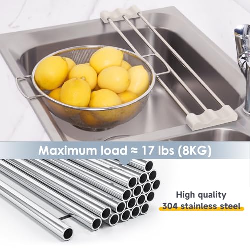 Tomorotec Adjustable Over-The-Sink Kitchen Rack for Dishcloths, Sponges, Bottles and Brushes - Heat-Resistant Stainless Steel with Slim, Expandable Design and Multifunctional Silicone Holder - Image 2