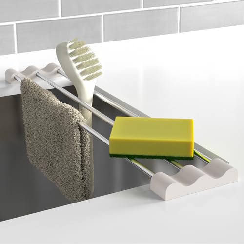 Tomorotec Adjustable Over-The-Sink Kitchen Rack for Dishcloths, Sponges, Bottles and Brushes - Heat-Resistant Stainless Steel with Slim, Expandable Design and Multifunctional Silicone Holder - Image 1