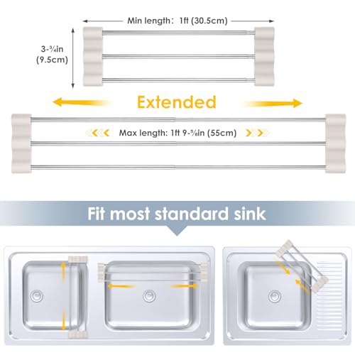 Tomorotec Adjustable Over-The-Sink Kitchen Rack for Dishcloths, Sponges, Bottles and Brushes - Heat-Resistant Stainless Steel with Slim, Expandable Design and Multifunctional Silicone Holder - Image 4