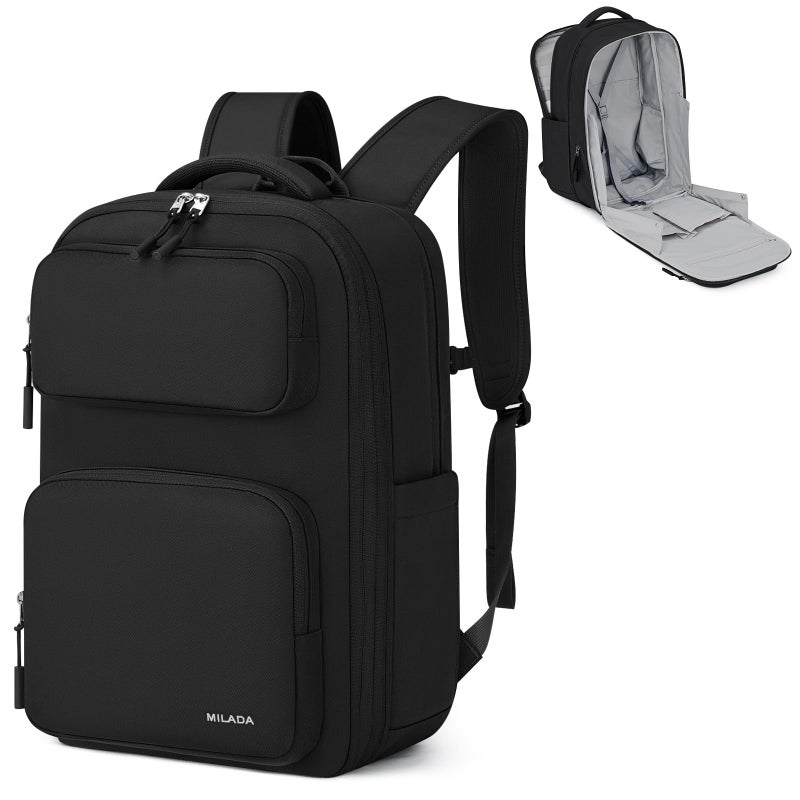 MILADA Expandable Travel Backpack 28L to 39L, TSA-Approved Carry On Backpack with 17 Inch Laptop Compartment, School Business Work Backpack for Men & Women, Black - Image 1