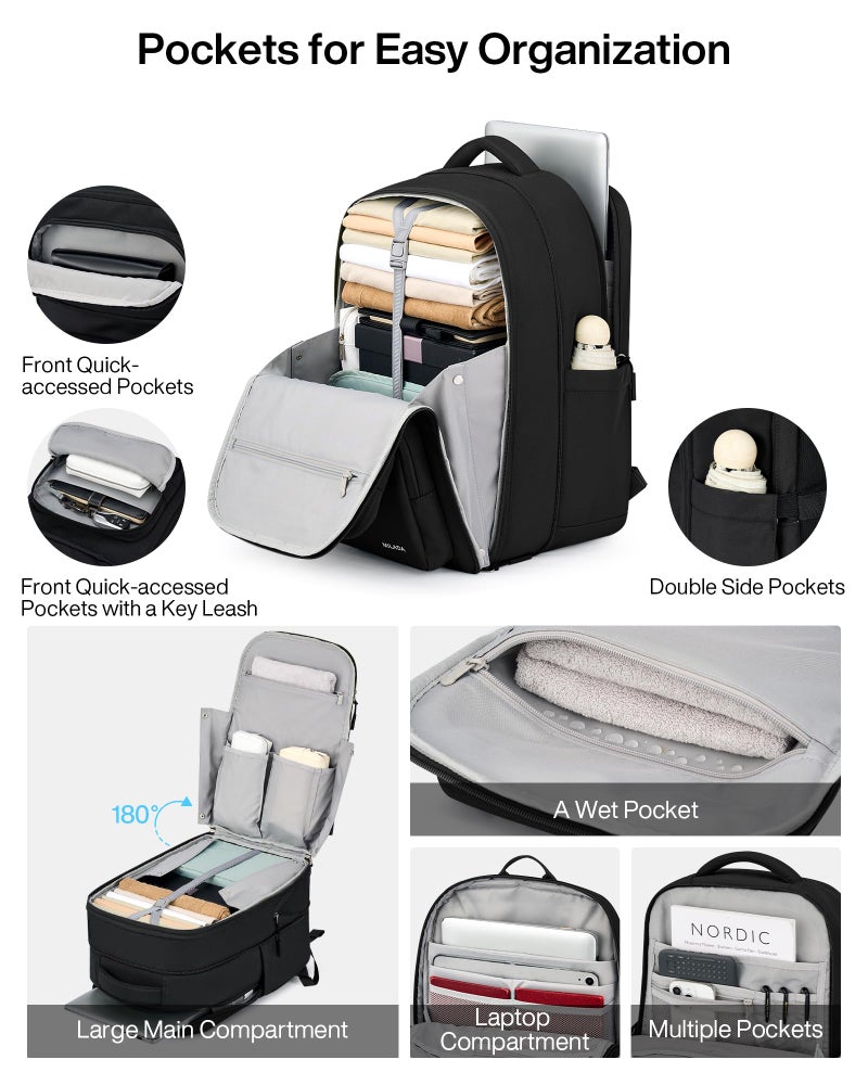 MILADA Expandable Travel Backpack 28L to 39L, TSA-Approved Carry On Backpack with 17 Inch Laptop Compartment, School Business Work Backpack for Men & Women, Black - Image 3