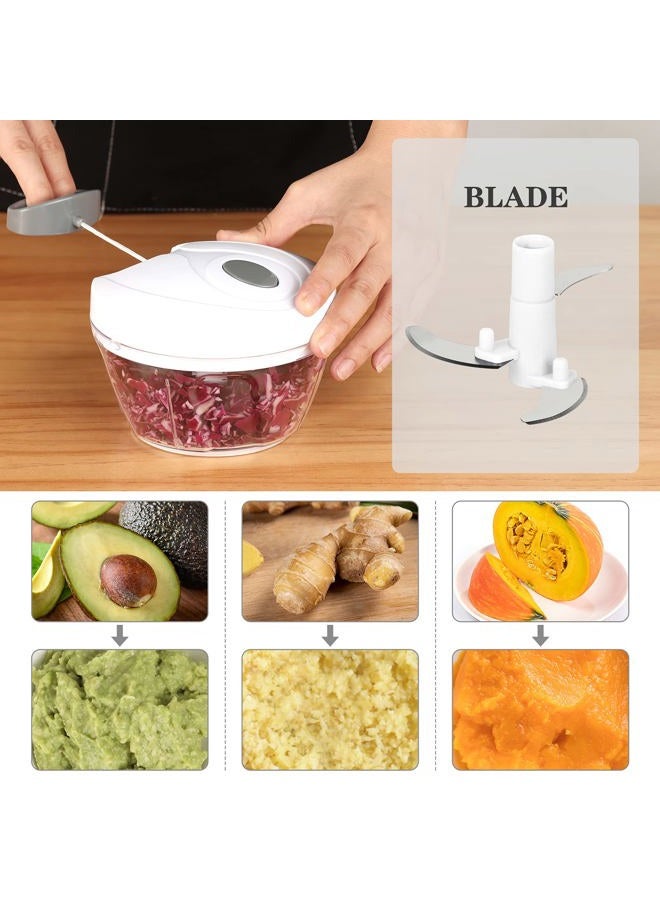 Cambom Food Chopper Manual Food Processor Hand Pull Mincer Blender Mixer for Vegetable Fruits Nuts Onions Durable BPA Free Food Safe Material (2 Cup-White & Gray) - Image 3