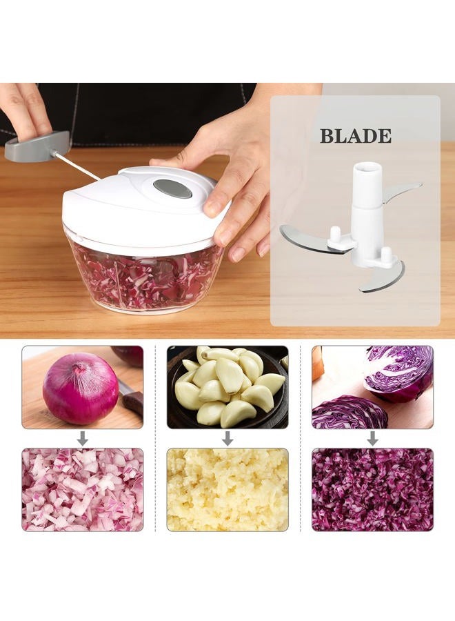 Cambom Food Chopper Manual Food Processor Hand Pull Mincer Blender Mixer for Vegetable Fruits Nuts Onions Durable BPA Free Food Safe Material (2 Cup-White & Gray) - Image 2