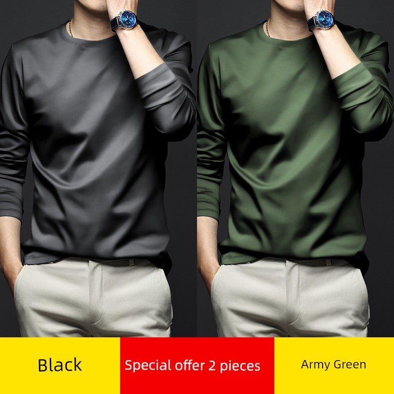 Mercerized modal cotton base shirt men's spring and autumn long-sleeved t-shirt solid color thin inner wear autumn T-shirt base shirt - Image 3