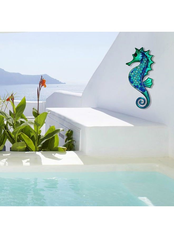 Liffy Seahorse Metal Wall Art Decor, Blue Sea Life Hanging Sculpture, Beach Theme Wall Artwork Decorations for Indoor Outdoor (Blue mosaic seahorse) - Image 2