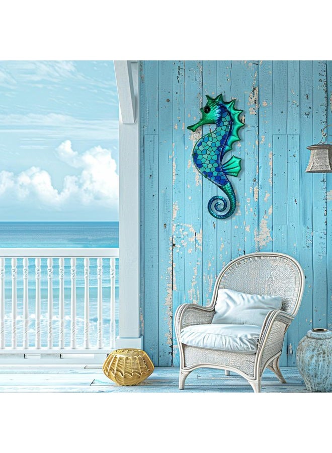 Liffy Seahorse Metal Wall Art Decor, Blue Sea Life Hanging Sculpture, Beach Theme Wall Artwork Decorations for Indoor Outdoor (Blue mosaic seahorse) - Image 4