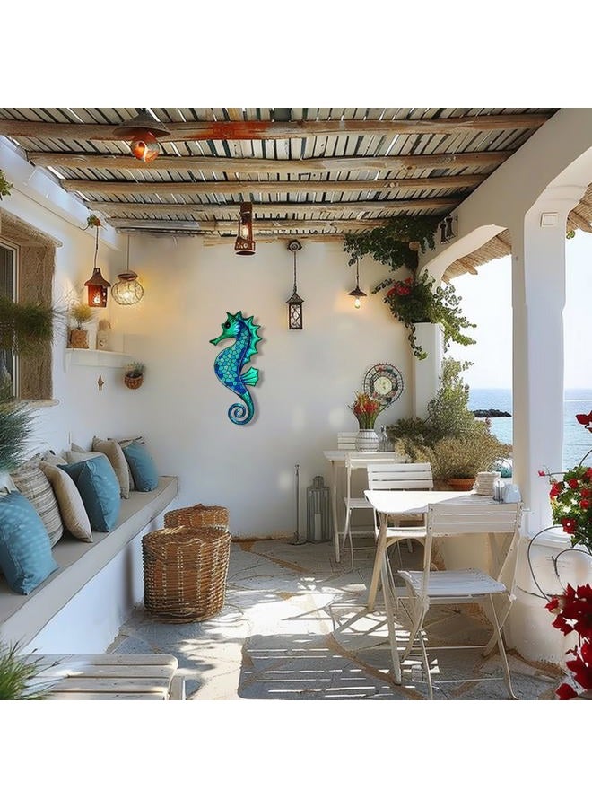 Liffy Seahorse Metal Wall Art Decor, Blue Sea Life Hanging Sculpture, Beach Theme Wall Artwork Decorations for Indoor Outdoor (Blue mosaic seahorse) - Image 5