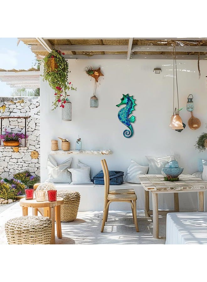 Liffy Seahorse Metal Wall Art Decor, Blue Sea Life Hanging Sculpture, Beach Theme Wall Artwork Decorations for Indoor Outdoor (Blue mosaic seahorse) - Image 3