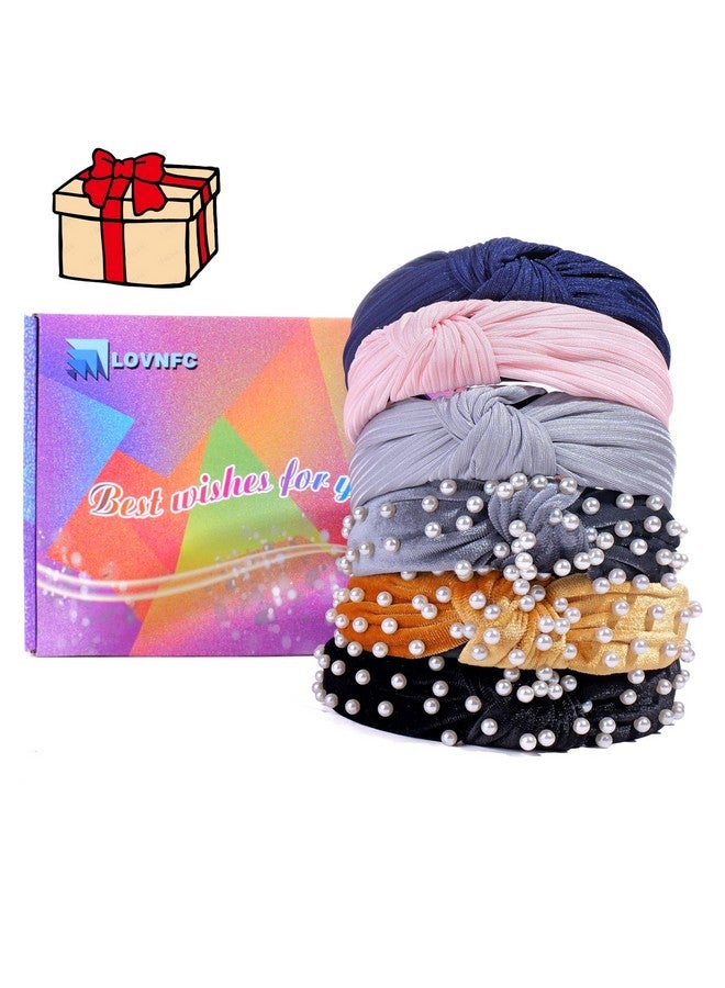 LOVNFC Womens Headbands 6 Pcs Knotted Head Bands No Slip Fashion for women Girls Wide Top Knot Turban Hair Bands Velvet Hair Hoops Hairband (gray blue pink) - Image 5