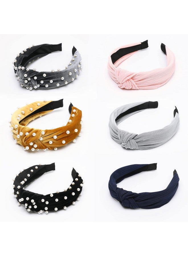 LOVNFC Womens Headbands 6 Pcs Knotted Head Bands No Slip Fashion for women Girls Wide Top Knot Turban Hair Bands Velvet Hair Hoops Hairband (gray blue pink) - Image 1